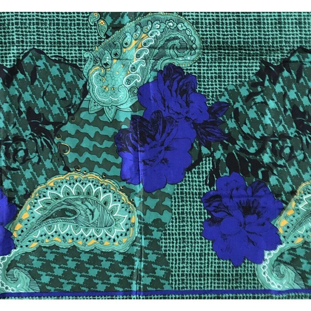 Christian Dior Autumn Green Hues Violet Floral Paisley Silk Scarf Authentic
